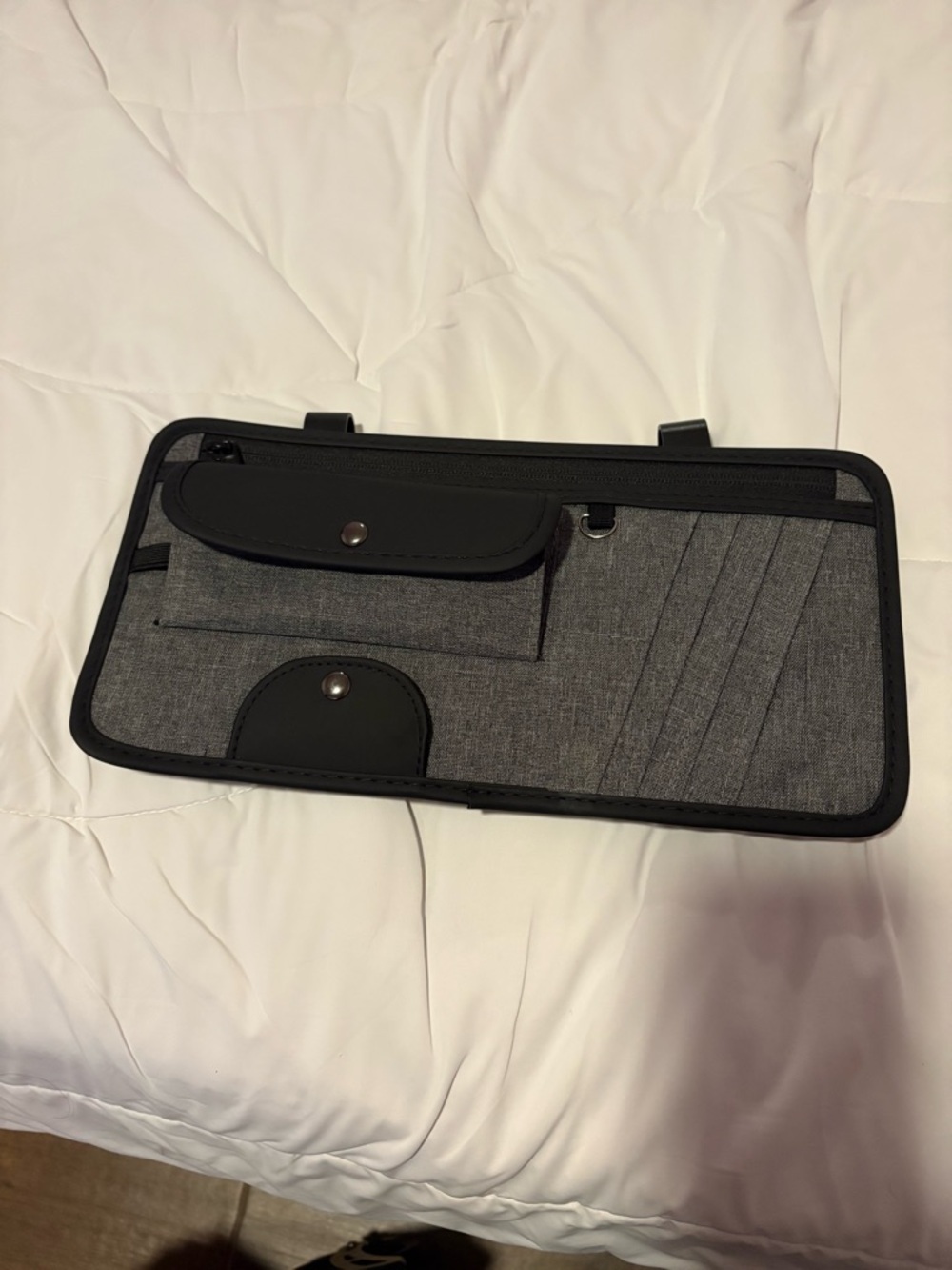 Gray and Black Car Visor Organizer with Pockets